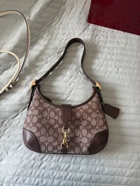 Coach Brown Signature Canvas Shoulder Bag with Gold Hardware